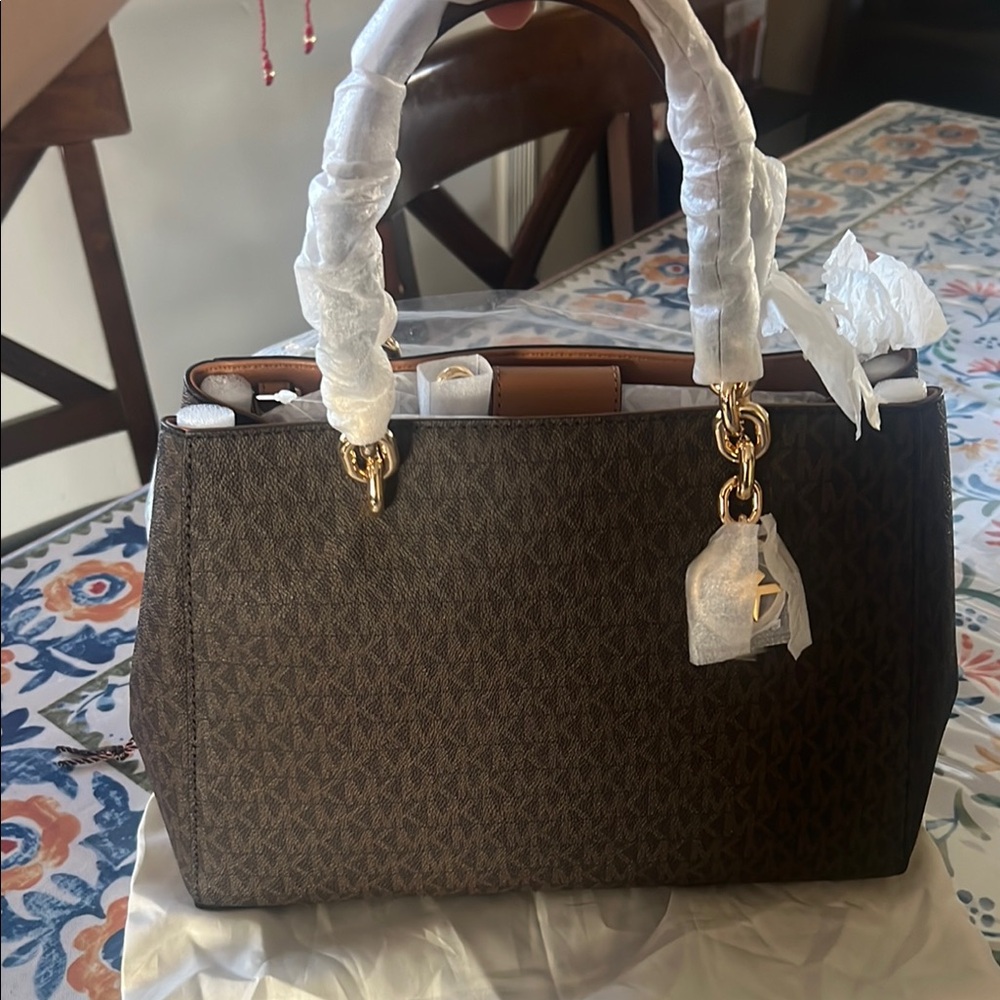 Michael Kors Brown Satchel with Gold Details Cinthia